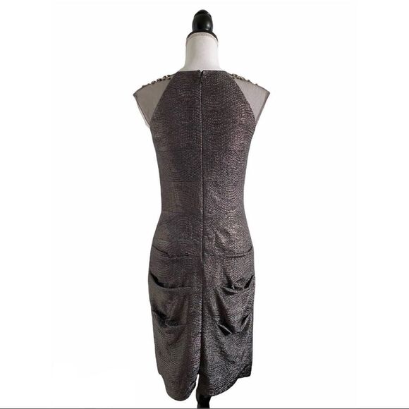 Metallic Embellished Rhinestone Sheath Dress Gunmetal Gray US Size 6 - Picture 5 of 9